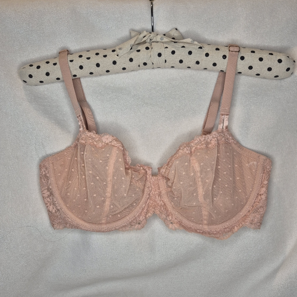 Victoria's Secret 34D Dream Angels Unlined Push Up Bra Peach Pink Lace